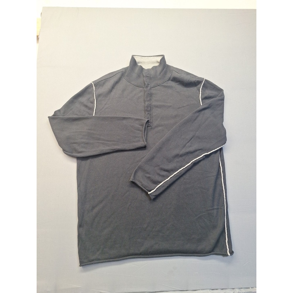 Carbon 2 Cobalt Sweater Mens XL Black Cotton Cashmere 1/4 Button Casual Preppy - Picture 2 of 10